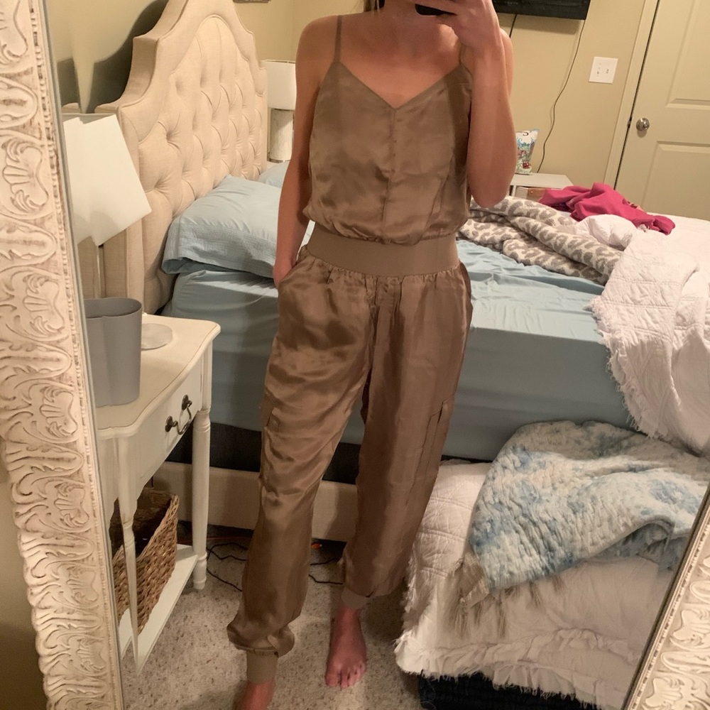 Cinq a sept tan/gold jumpsuit